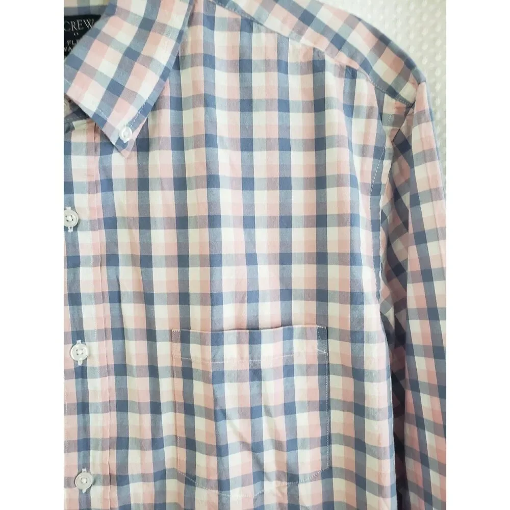J Crew Long Sleeve Shirt Mens XL Slim Flex Wash Blue Pink Gingham Easter Spring